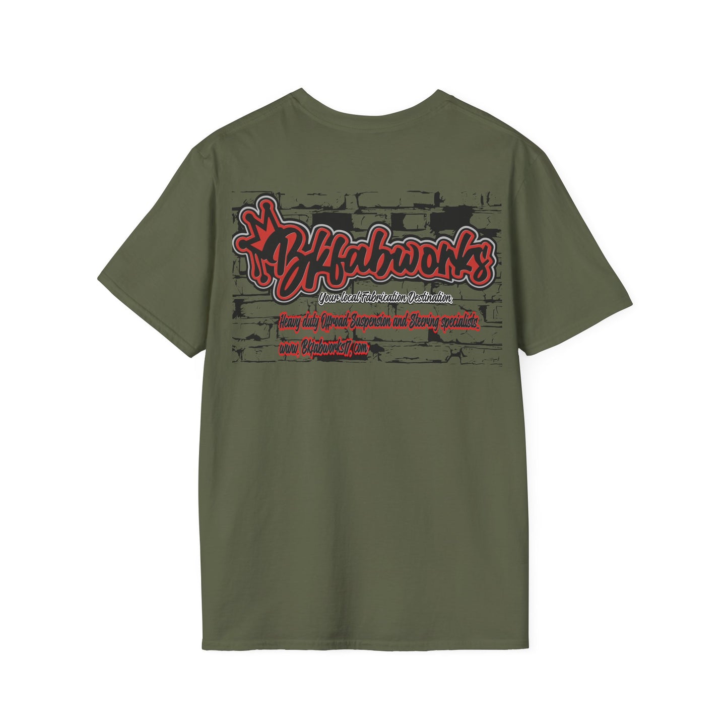bkfabworks -Brickwall T-Shirt with Company Logo | Gilden 6400 Softstyle