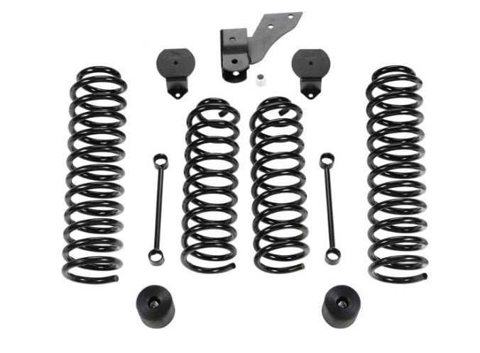 "Complete 2.5-inch coil spring suspension lift kit for Jeep Wrangler JK, including springs, bump stops, brackets, and sway bar links."