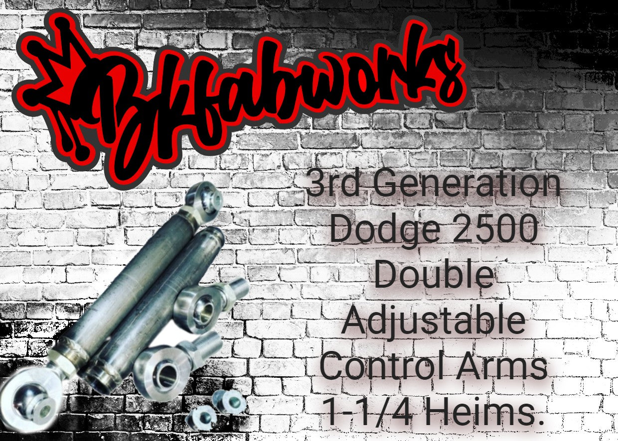 BKFabworks 3rd Gen Dodge 2500 adjustable control arms with 1.25-inch heim joints for heavy-duty off-road suspension upgrades