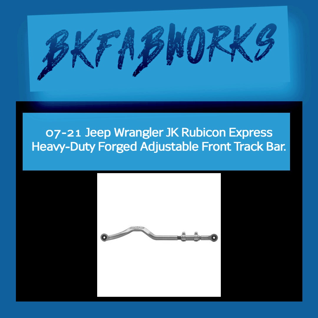Rubicon Express heavy-duty forged adjustable front track bar for 2007–2021 Jeep Wrangler JK, available through BKFabworks