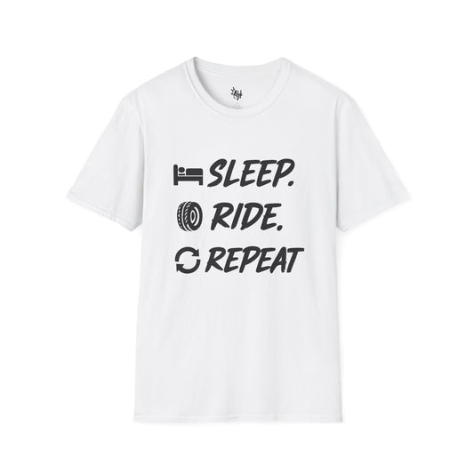 Sleep. Ride. Repeat. Unisex Softstyle T-Shirt | Perfect Gift for Cyclists | Casual Wear | Bike Lover's Tee | Everyday Comfort Tee