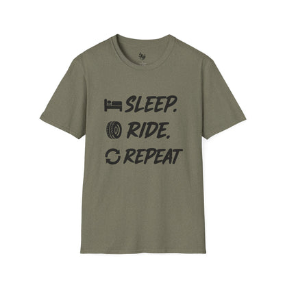 Sleep. Ride. Repeat. Unisex Softstyle T-Shirt | Perfect Gift for Cyclists | Casual Wear | Bike Lover's Tee | Everyday Comfort Tee
