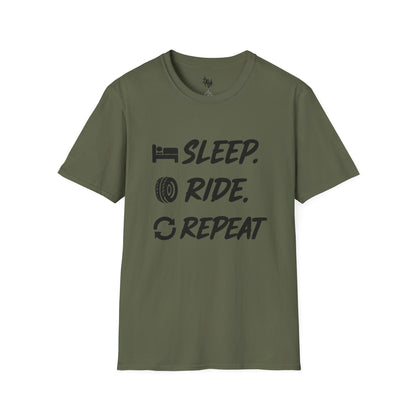 Sleep. Ride. Repeat. Unisex Softstyle T-Shirt | Perfect Gift for Cyclists | Casual Wear | Bike Lover's Tee | Everyday Comfort Tee