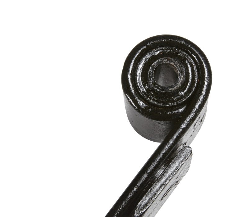 Detailed view of bushing eye on Rubicon Express RE1463 leaf spring for 1984–2001 Jeep Cherokee XJ, showing powder-coated finish and OE-style bushing
