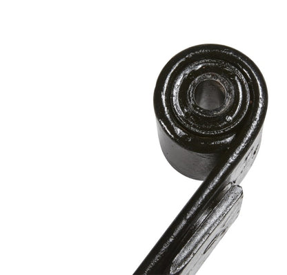 Detailed view of bushing eye on Rubicon Express RE1463 leaf spring for 1984–2001 Jeep Cherokee XJ, showing powder-coated finish and OE-style bushing