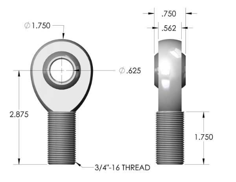 3/4- 16 X 5/8 Heat Treated Chromoly Left Hand Thread Heim Joint.