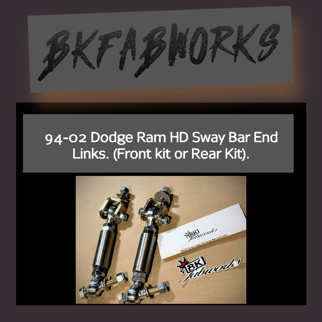 BKFabworks 94-02 Dodge Ram heavy-duty sway bar end links kit with adjustable joints, front or rear fitment