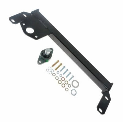 BKFabworks installed steering stabilizer bracket on Dodge Ram axle with purple suspension bars