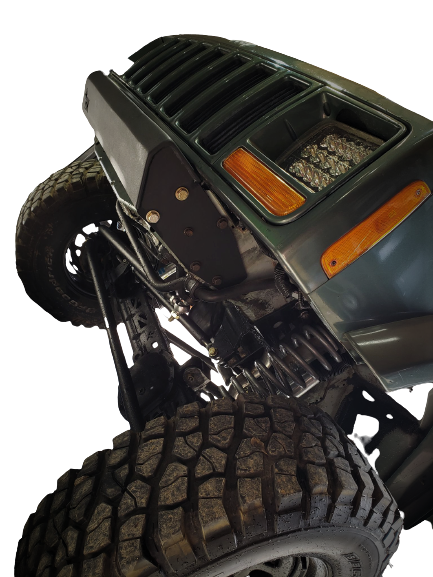 Jeep Cherokee XJ showing front suspension upgrade with BKFabworks bumper and coil springs