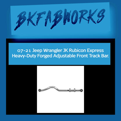 Rubicon Express heavy-duty forged adjustable front track bar for 2007–2021 Jeep Wrangler JK, available through BKFabworks
